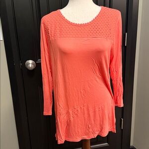 Christopher & Banks Coral Crochet-Yoke Long Sleeve Top
